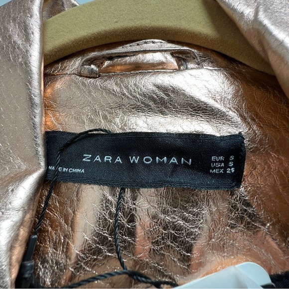 ZARA Woman Size S Rose Gold Leather Motorcycle Jacket NWT - Picture 5 of 9